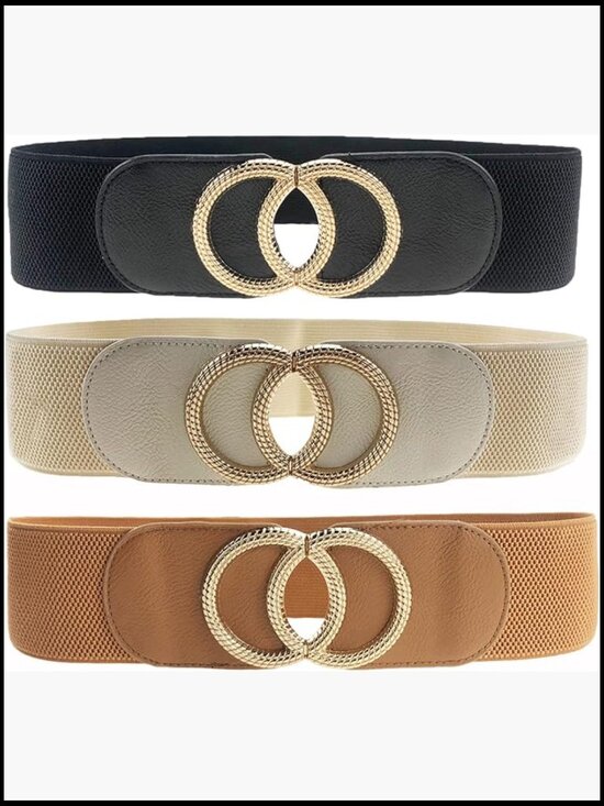 3 Pack Vintage Wide Elastic Stretch Waist Belt for Dresses Metal Buckle main image 7